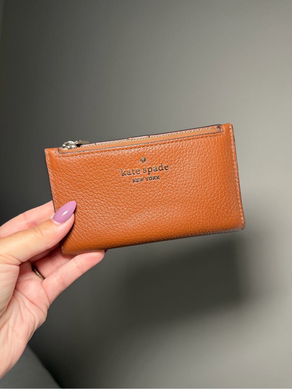 Kate Spade Tan Leather Zip Card Holder